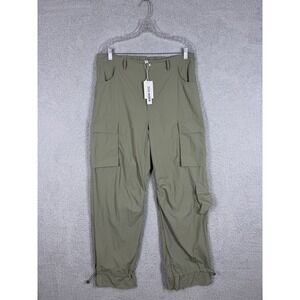 NWT Steve Madden Women's L Cargo Parachute Pants Warm Stone Drawstring Hem